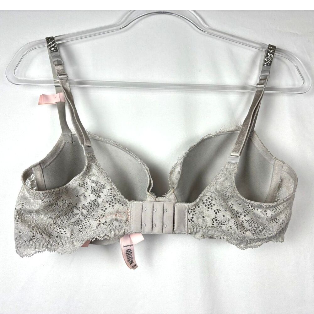 Victorias Secret Dream Angels Demi Bra 36C Gray Lace Rhinestone Shine Strap NWOT - Picture 2 of 8